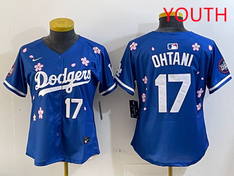 Youth Los Angeles Dodgers #17 Ohtani Blue Sakura Edition 2025 Nike MLB Jersey style 8